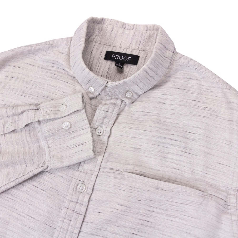 Proof Mens Large Grey Cotton‎ Coolmax Stretch Nomad Button Down Shirt Textured